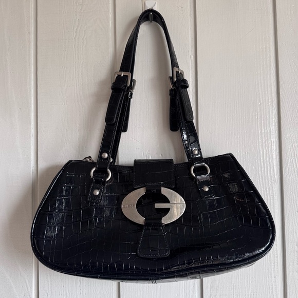 Guess Handbags - Guess Y2K Black Croc Embossed Shoulder Bag